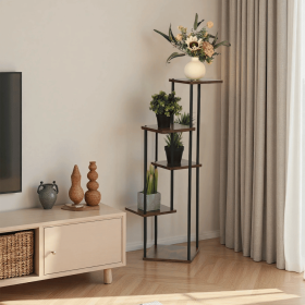 Tiered Corner Plant Stand, Tall Indoor Metal & MDF Flower Shelf, Multi-Layer Display Rack for Living Room Bedroom