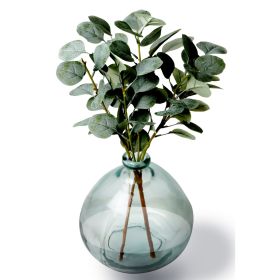 12" Artificial Green Eucalyptus in Blown Glass Vase