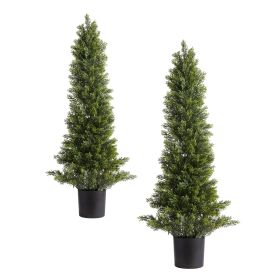Artificial Topiary Cedar Trees, 36 inch 2 Set Faux Pine Shrubs Plants, Fake Silk Tree Look Real