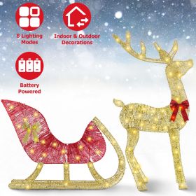 8 Modes Lighted Christmas Reindeer & Sleigh - 16.97ft Warm Yellow LED String Decoration, Sturdy Rustproof Iron Frame