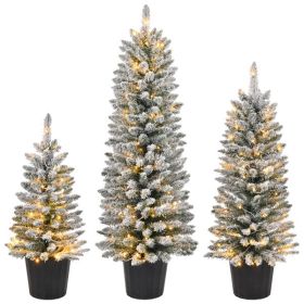 Set of 3 Pre-lit Xmas Trees with Pot Stands