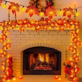 Timer & 3 Pack - 30Ft Fall Garland Fall Decorations for Home 60 LED Leafed Lights Patented Realistic Maples Leafed Battery Operated Autumn Fall D (Option: Maple garland)