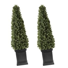 Artificial Boxwood Topiary 3.3 Ft Set Of 2 With Sturdy Pot Greenery, Premium PE Fake Trees, Year-Round Indoor & Outdoor Faux Green Plant For Fron (Option: default)