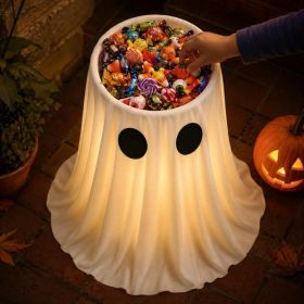 Large Capacity Lighted Halloween Ghost Candy Bowl With Timer Remote Halloween Candy Bowl For Trick Or Treat, Thick Draping Ghost Sheet, Halloween (Option: White)