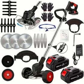Cordless Electric Weed Wacker Portable Grass Trimmer with 3 Blade Types and 2 High Capacity Batteries Powerful Lawn Mower for Garden Yard Lawn Ma (Option: Black)