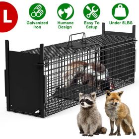 Live Animal Cage Trap For Animals Humane Galvanized Iron Trap Cage For Raccoons Armadillos Foxes Opossums Muskrats Beavers 26in 32in 40in Size Op (Option: Black-L Size 40in-No Glove)