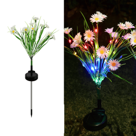 Solar Garden Lights LED Flower Stake Lamp Outdoor Yard Waterproof Patio Decor (Color: White, Package: 3 Pack)