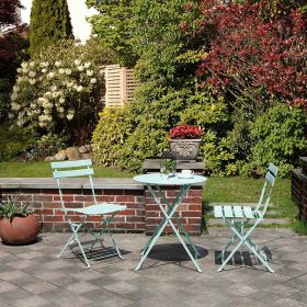 3 Piece Folding Patio Bistro Set for Outdoor Balcony,  Steel Frame, Foldable Table and Chairs, for Balcony Garden Patio (Color: Bean Green)