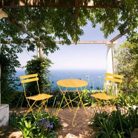 3 Piece Folding Patio Bistro Set for Outdoor Balcony,  Steel Frame, Foldable Table and Chairs, for Balcony Garden Patio (Color: Yellow)