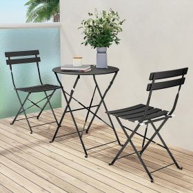 3 Piece Folding Patio Bistro Set for Outdoor Balcony,  Steel Frame, Foldable Table and Chairs, for Balcony Garden Patio (Color: BLACK)