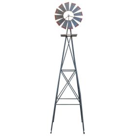 Assorted windmills 8 feet green with weathervane 4 legs vertical windmill rotatable windmill iron garden decoration garden tools (Color: Ash and Red)