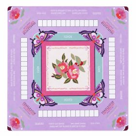 American Mahjong Playing Mat With Printed Charleston Guide, 80 X 80cm Square Table Mat For 4 Players, Floral Butterfly Design (Option: American Mahjong Playing Mat-Purple)